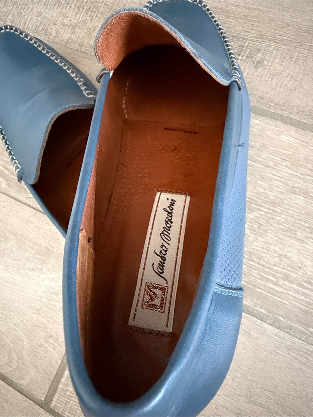 Sandro Moscoloni Blue Leather Slip-On Moccasins - Picture 5 of 11